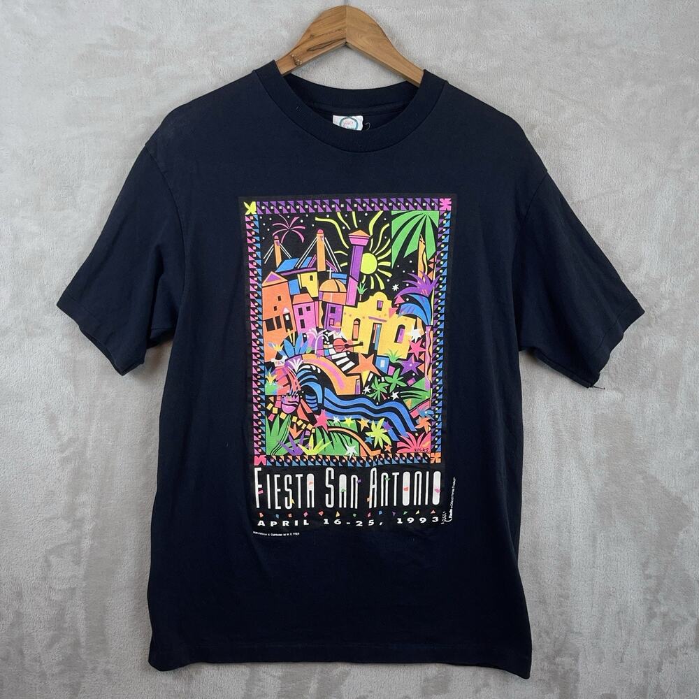 Vintage 1993 Fiesta San Antonio T-Shirt Large 90s Single Stitch USA Texas Grunge